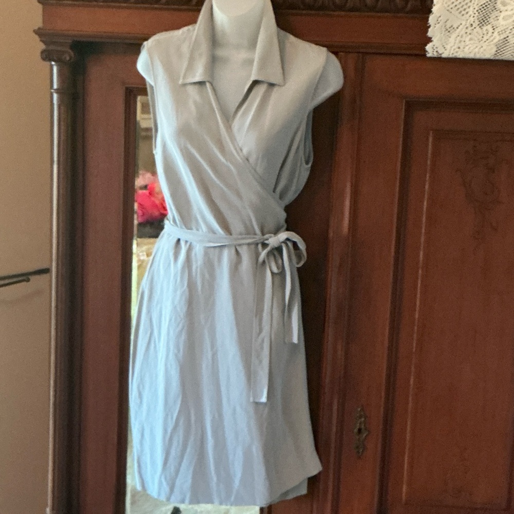 100 % Silk Sleeveless Wrap Dress in Dove Gray